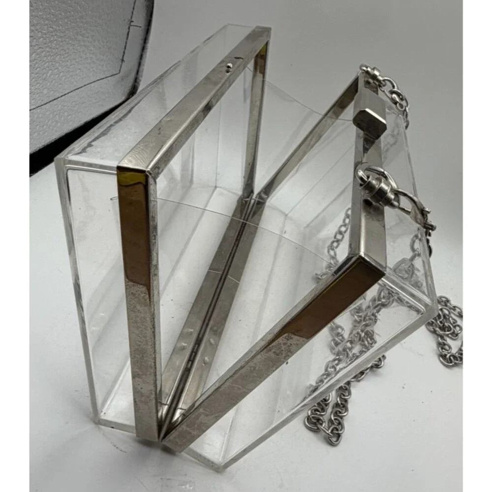 👜Clear Box Hard Case Crossbody Bag | Women's Small | Silver Chain Strap & Clasp
